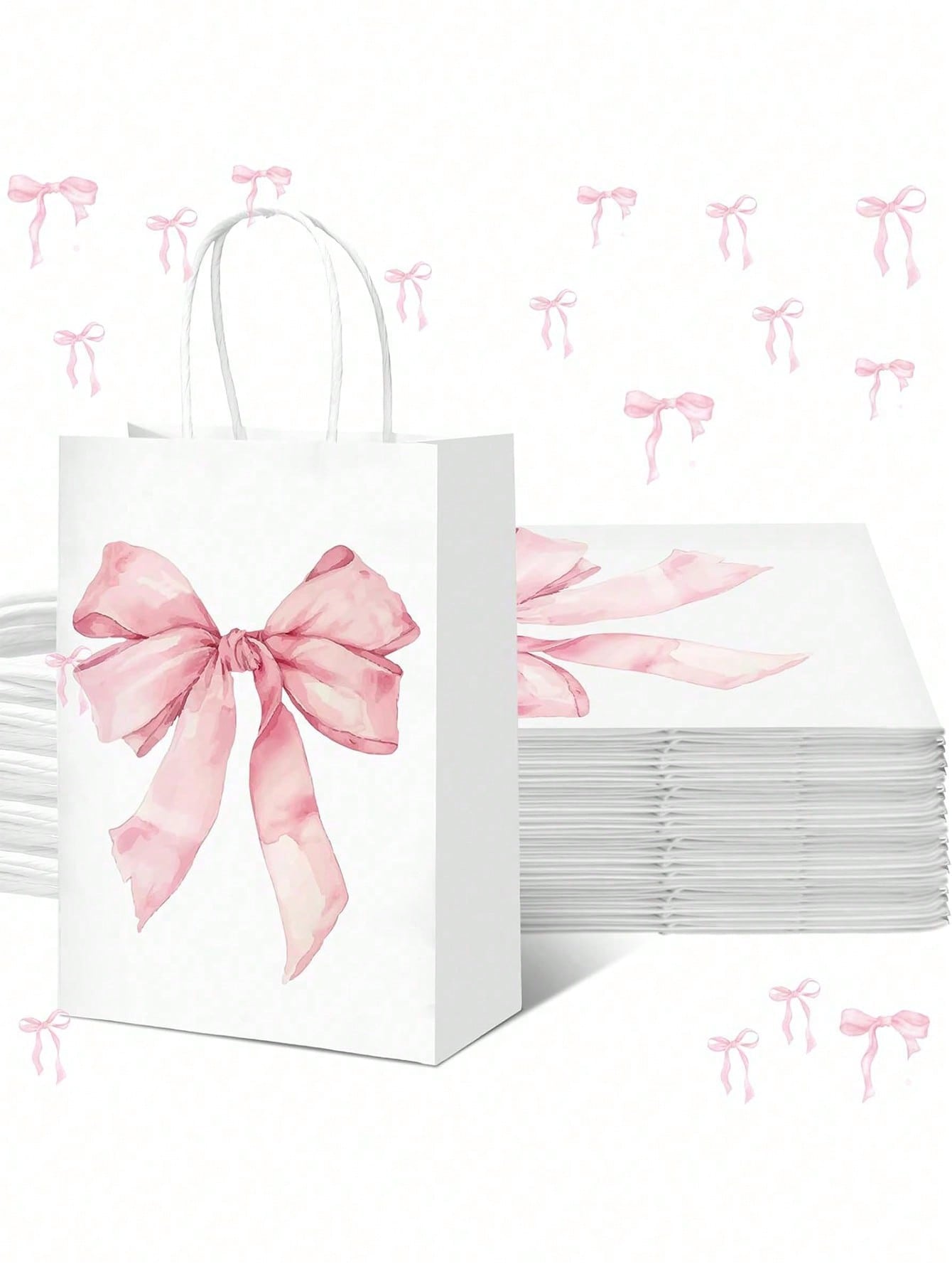 1/6/12pcs Pink Bow Themed Goodie Bags With Handles For Bachelorette, Birthday & Baby Shower Party Supplies