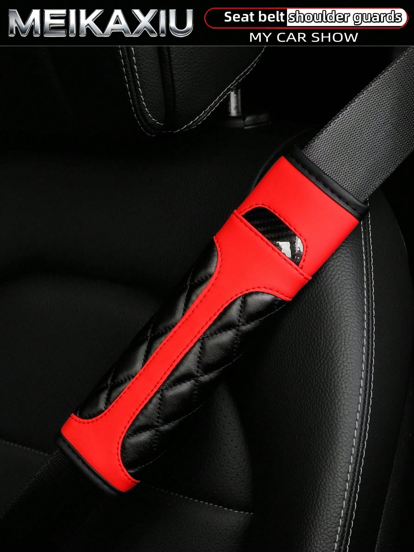 1 Or 2 Crystal Carbon Fiber PU Embroidered Leather Car Shoulder Pads Safety Belt Decorations Universal Car Decorative Items For Women