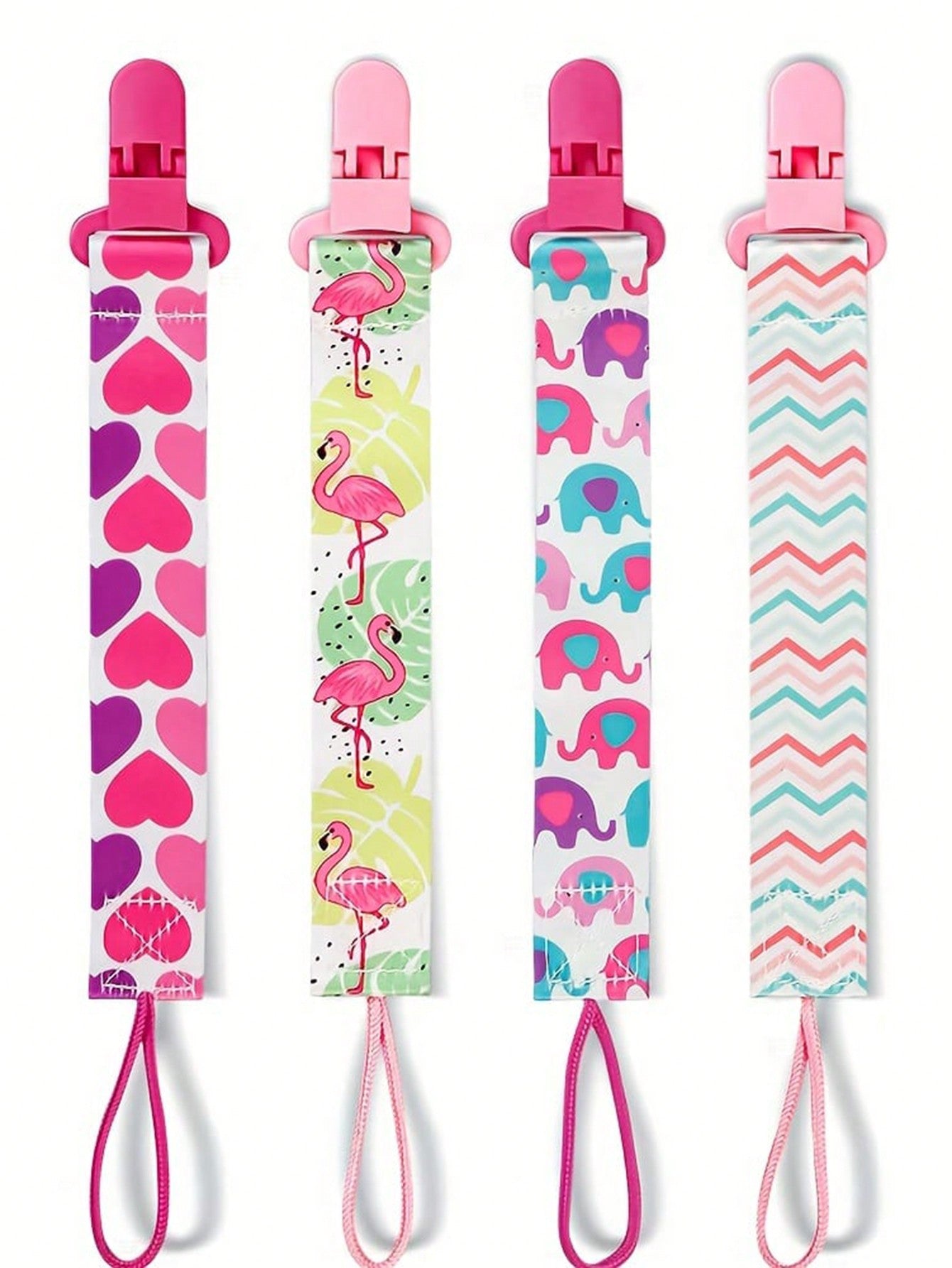 1 Or 4 Pcs/Set Double-Sided Floral Pacifier Clips, Baby Girl Teether Lanyard Anti-Lost Clips, Pacifier Holder Chain Clips, Patterns Randomly Assorted
