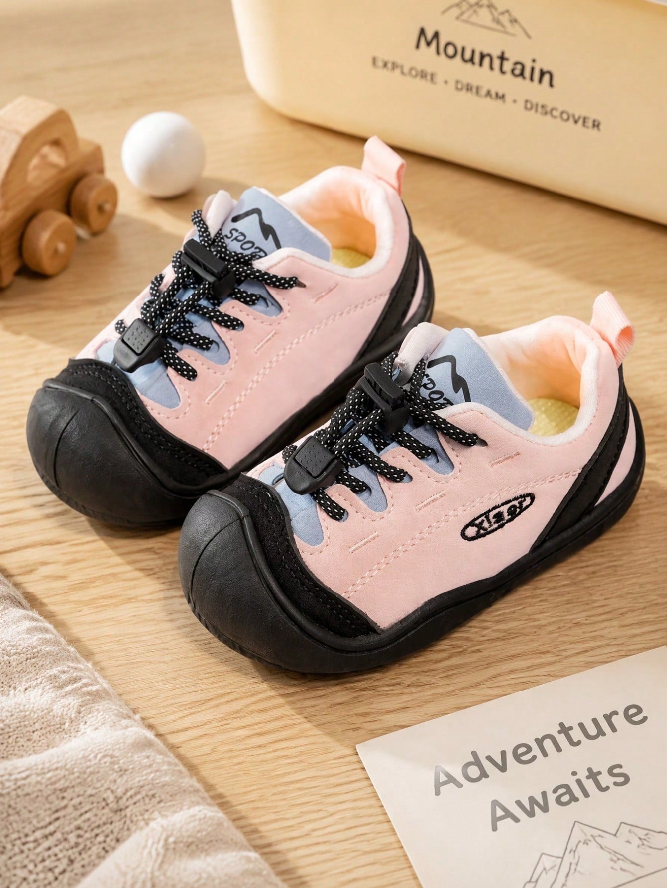 1 Pair Toddler Girls' Slip-On Drawstring Walking Shoes, Anti-Collision Toe, Soft Sole, Non-Slip Casual Sports Shoes