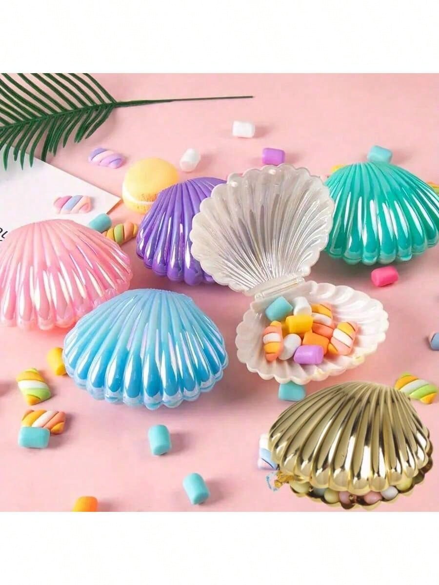 10pcs Mermaid Theme Mini Shell Candy Boxes, Plastic Mini Shell Gift Boxes, Underwater Theme Birthday Party, Baby Shower, Jewelry Storage, Wedding Candy Boxes, Wedding, Baby Shower Decor, Bridal Shower