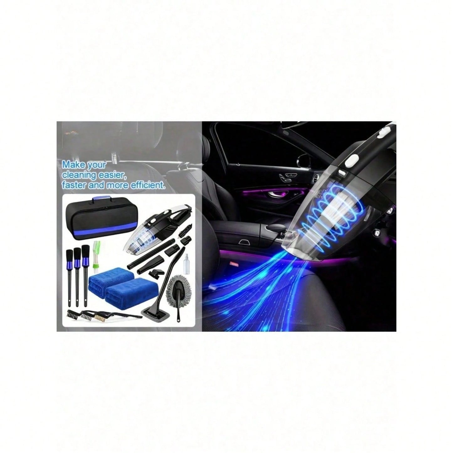 19pcs/Set Car Cleaning Wash Kit Interior Detailing Cleaner Kit With High Power Handheld Vacuum, Brush Set, Windshield Tool, Duster, Towels, Complete Car Care Tool