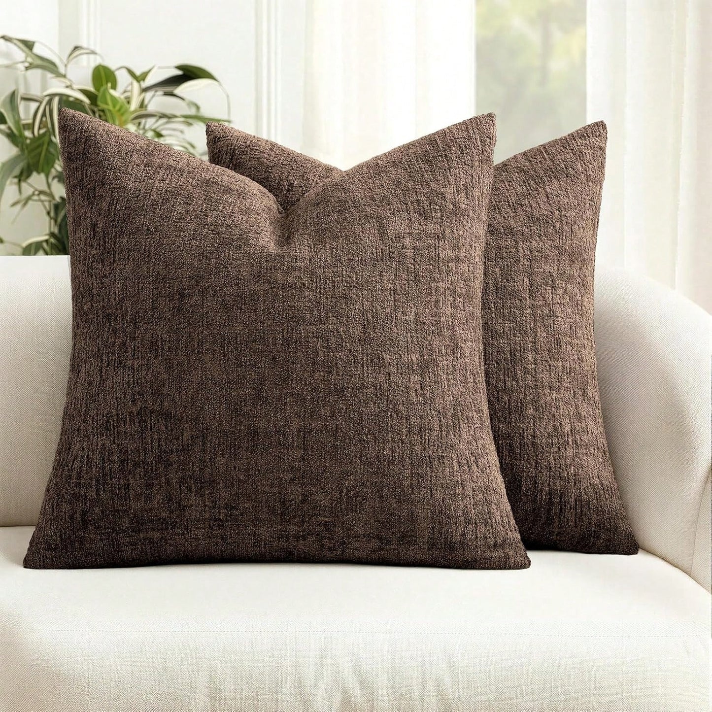 1pc 18x18 Inch Brown Sofa Pillow Case, Soft Comfortable Textured Chenille Pillow Cover, Suitable For Home Decor, Sofa, Living Room Cushion, Bedroom