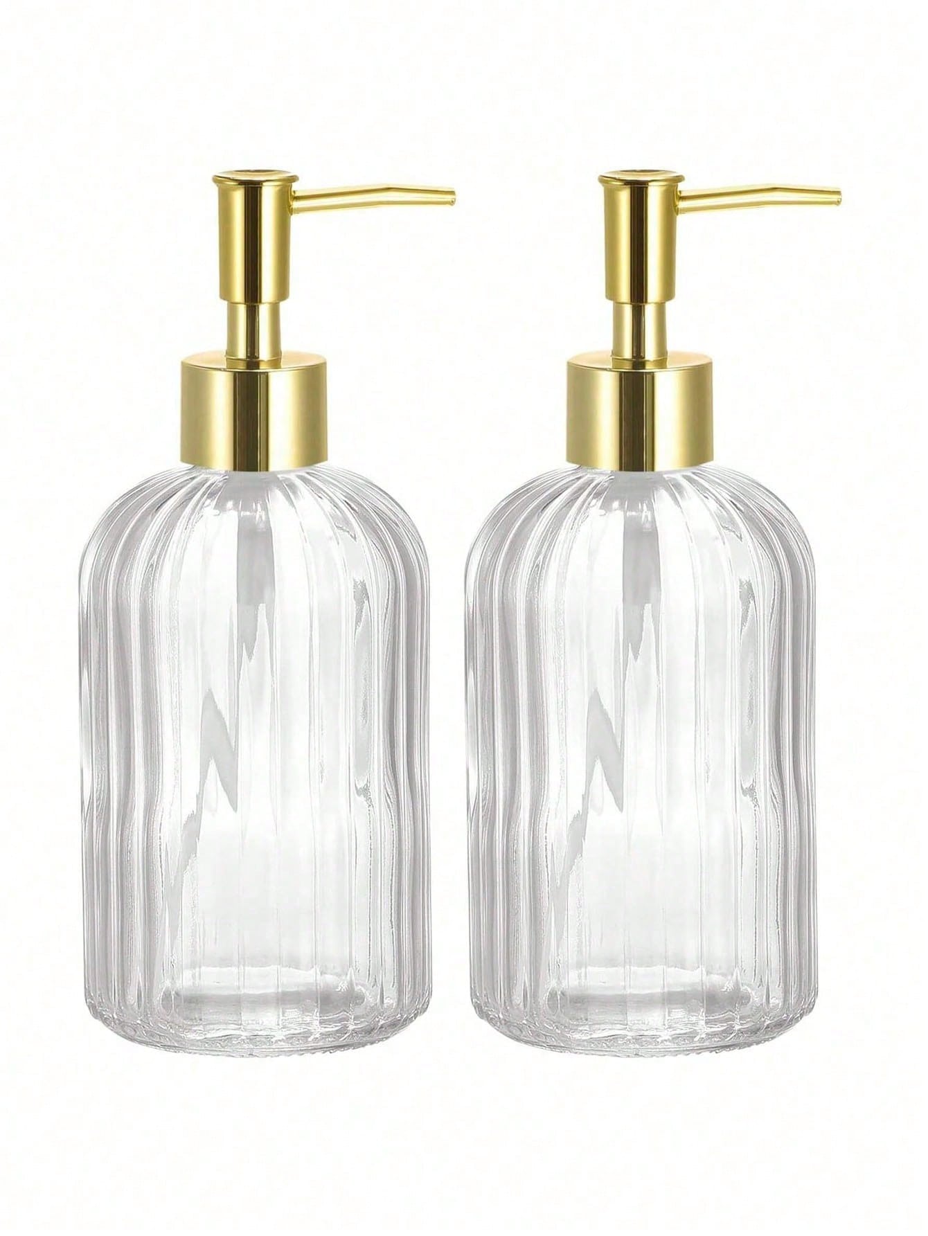 1pc 350ml Glass Soap Dispenser With Rust-Resistant Stainless Steel Pump Head, Vertical Stripe Design, Premium Bathroom Soap Dispenser, Suitable For Kitchen And Bathroom