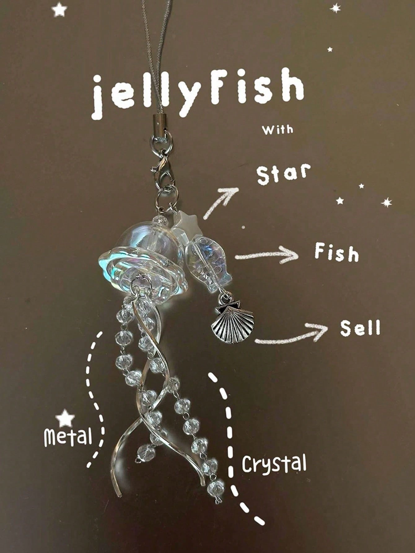 1pc Dream Jellyfish Mobile Phone Chain Crystal Clear Marine Life Keychain Curved Metal Pendant In Style Bag Pendant Phone Lanyard