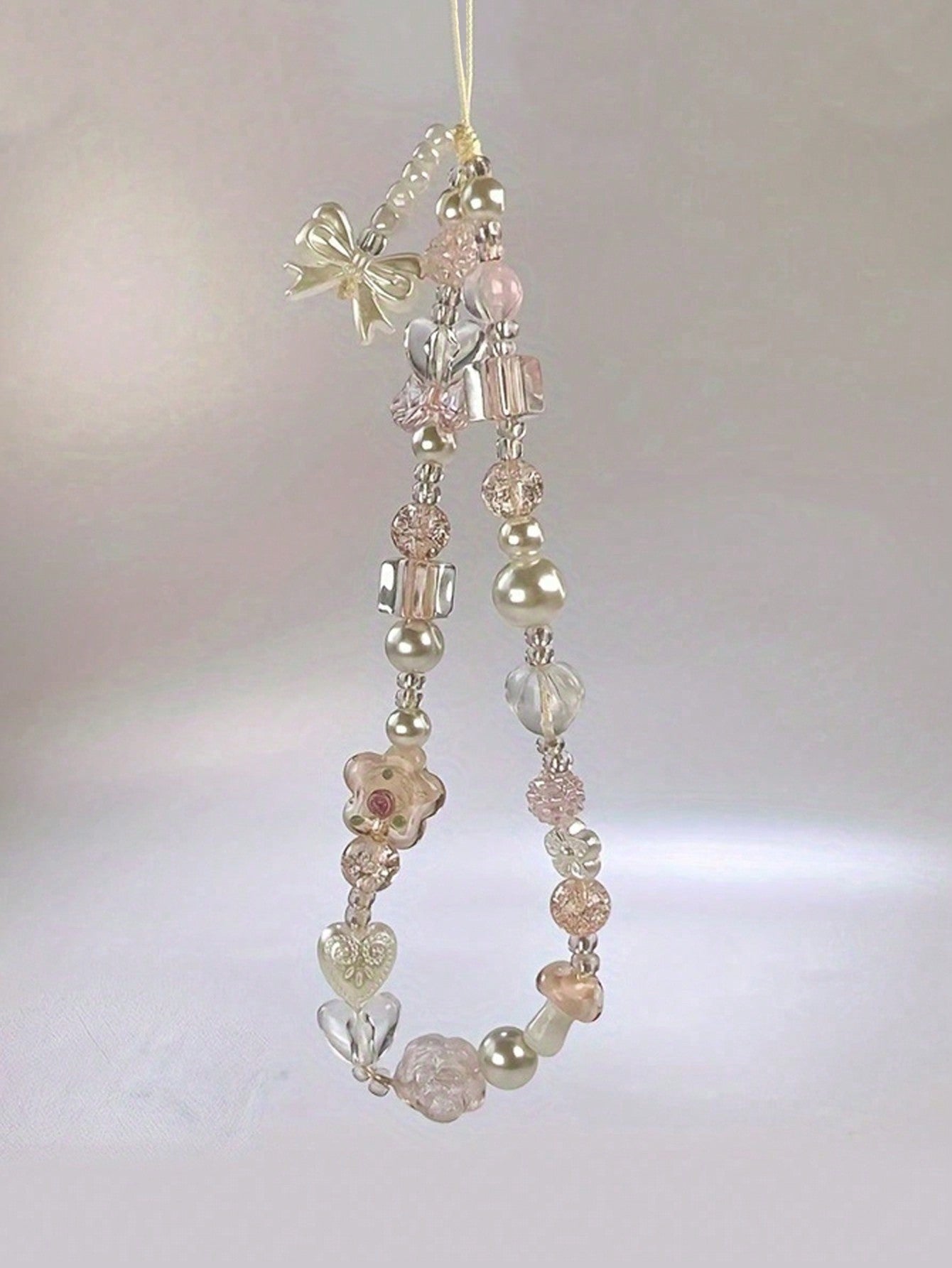 1pc Flower Bow Crystal Beaded Wrist Strap, Phone Lanyard, Suitable For CCD Camera Strap, Key Chain, Bag Charm, Phone Anti-Drop Lanyard Gifts For Mother, Family, Friends, Birthday, Holiday Phone Charm