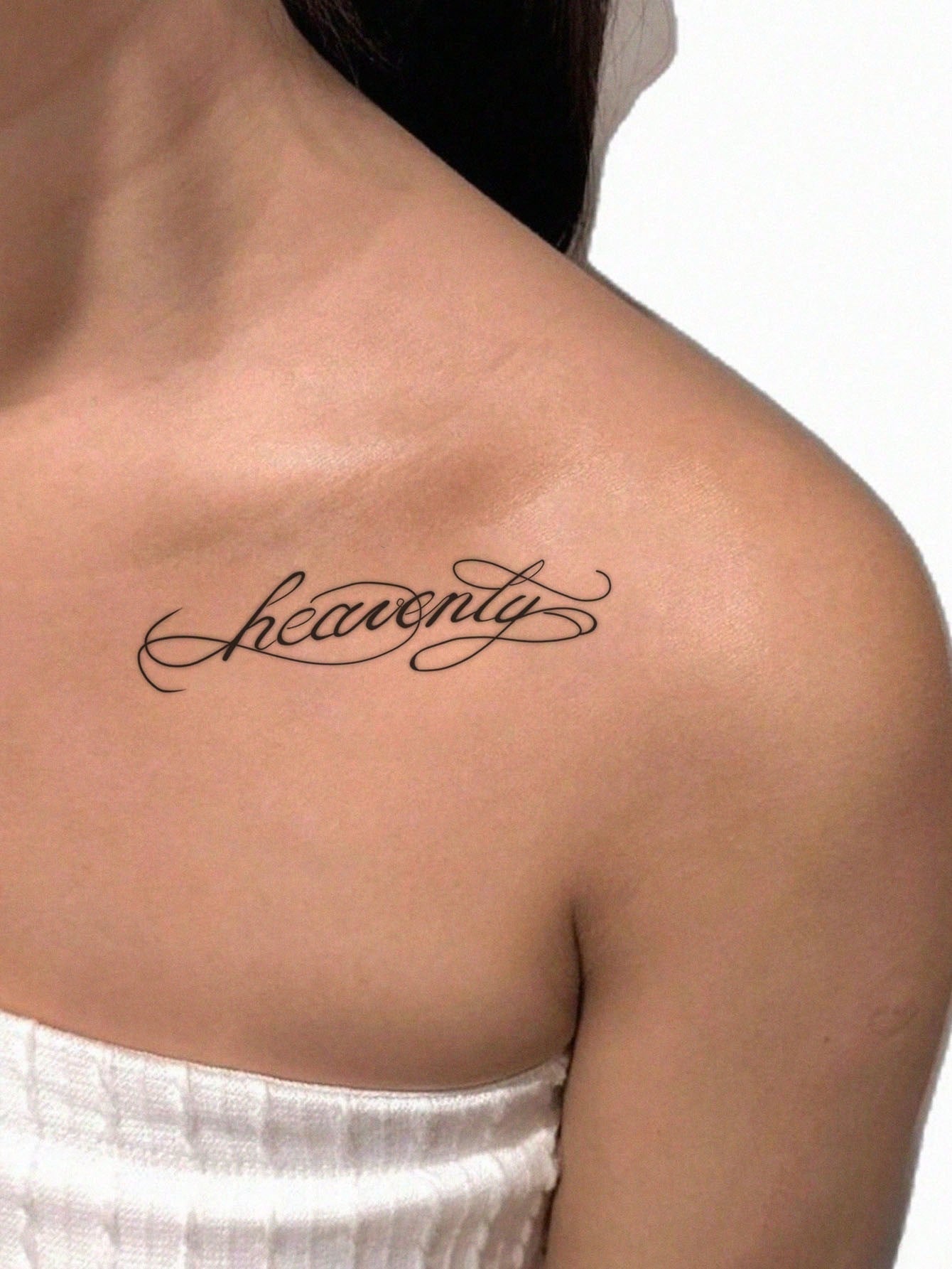 1pc Handwritten "Heavenly" Pattern Temporary Tattoo Sticker, With A Realistic Tattoo Design. Suitable For Daily Travel, Music Festivals, Games, Graduation Gifts. Lasts For 3-5 Days.