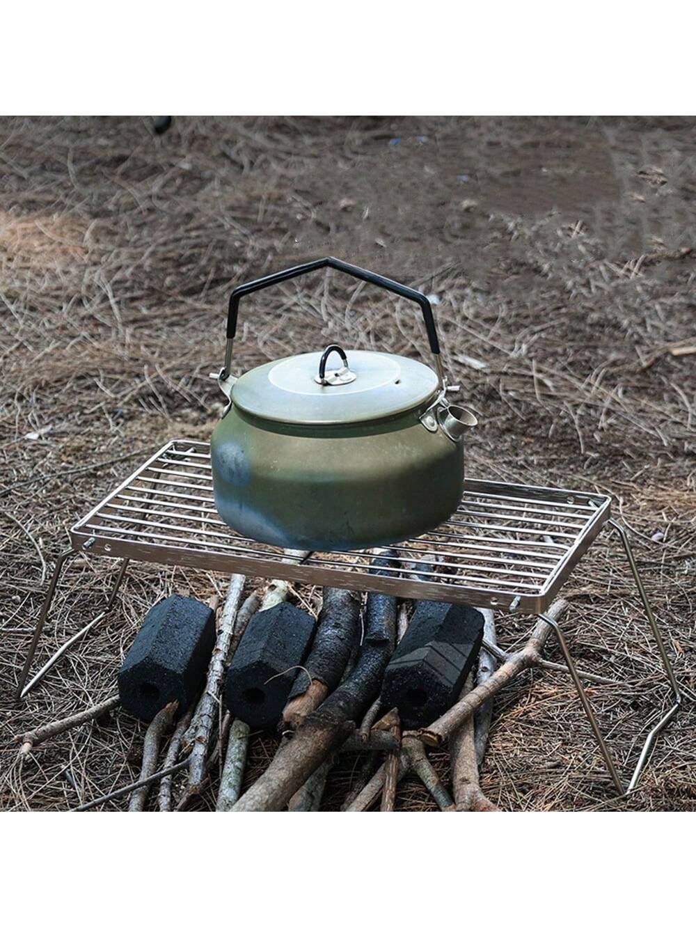 1pc Large Folding Campfire Grill, Stainless Steel Firepit Grill Grate, Heavy Duty Portable Camping Grill, Gas BBQ Grill Grate For Backpacking, Hiking, Picnics, Fishing
