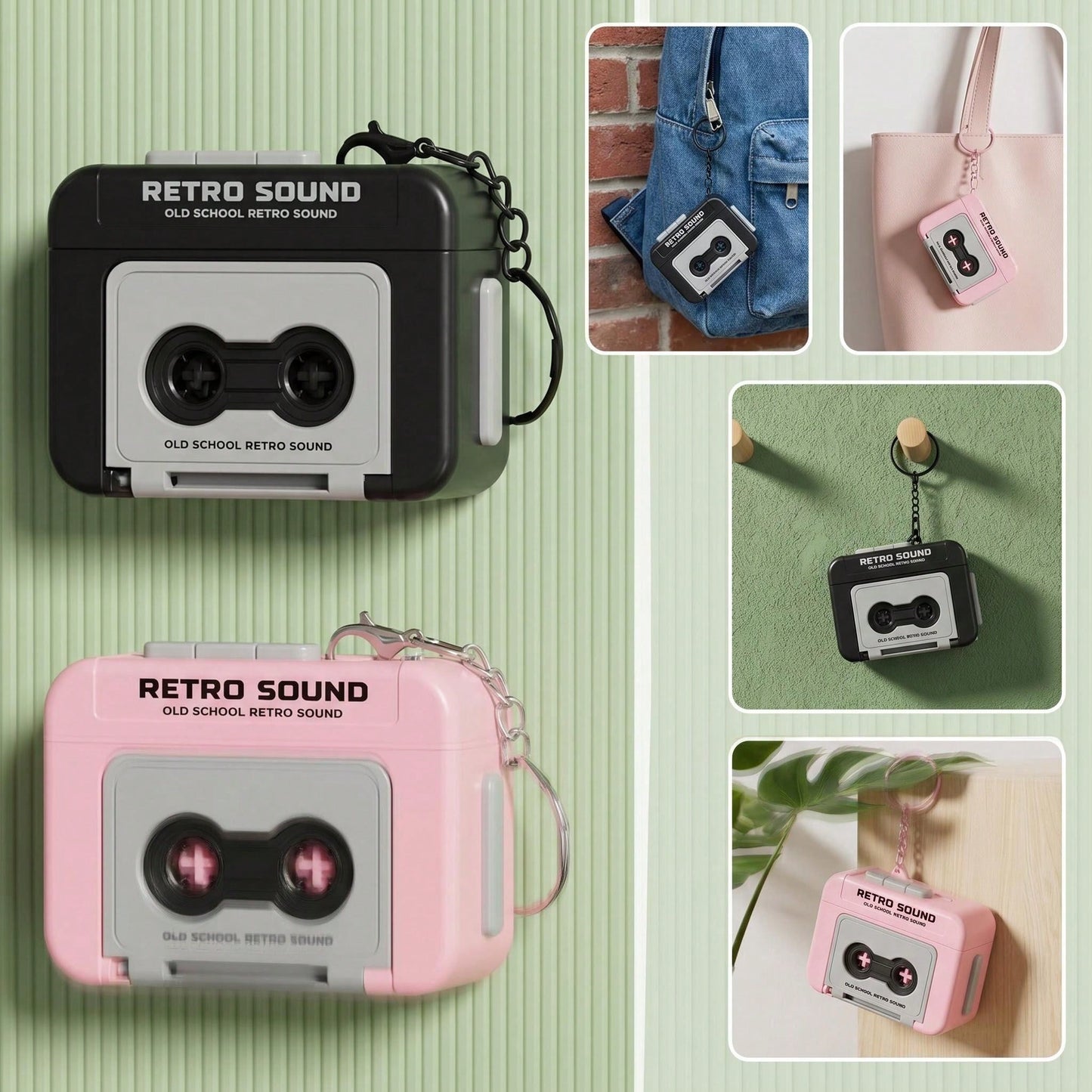 1pc Retro Cassette Tape Keychain- Mini Vintage Tape Player Pendant, Themed Keyring, Novelty Music Box Charm, Creative Small Gift, Non-Metal Non-Plated (Random Letter Printing) Festival Graduation Tea