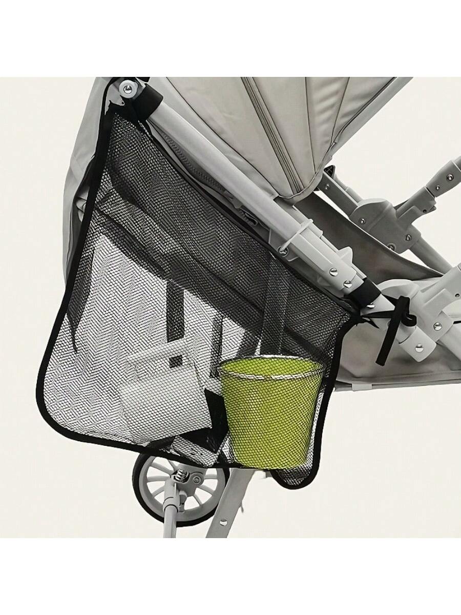 1pc Side Hanging Baby Stroller Storage Accessory- Universal Stroller Storage Rack- Mesh Cargo Net, Suitable For Baby Stroller Storage- Non-Slip, Adjustable Strap- Black