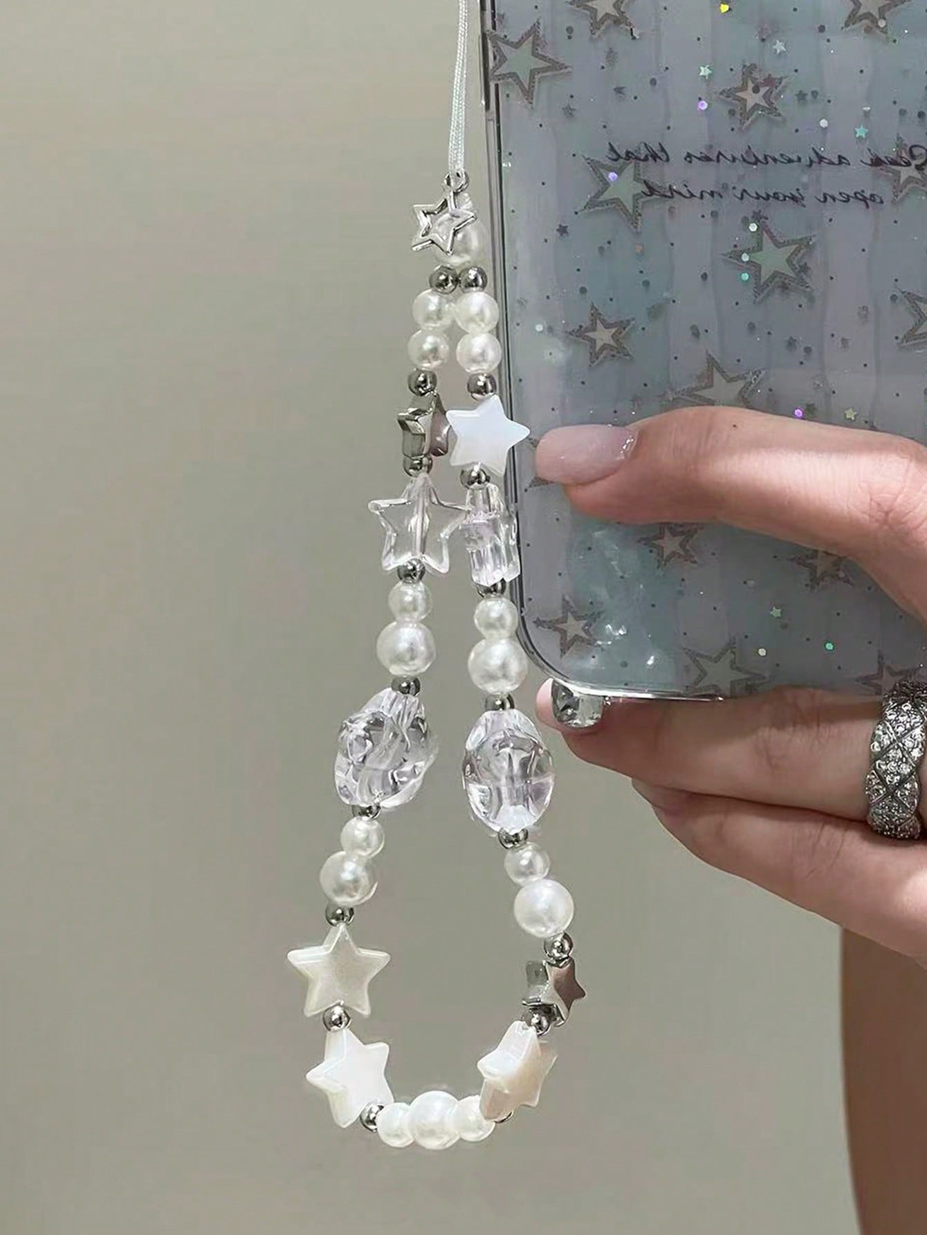 1pc Summer Sea Salt Star Beaded Phone Lanyard, Petite Fresh Phone Case Pendant, Anti-Lost Cord, Y2K Style
