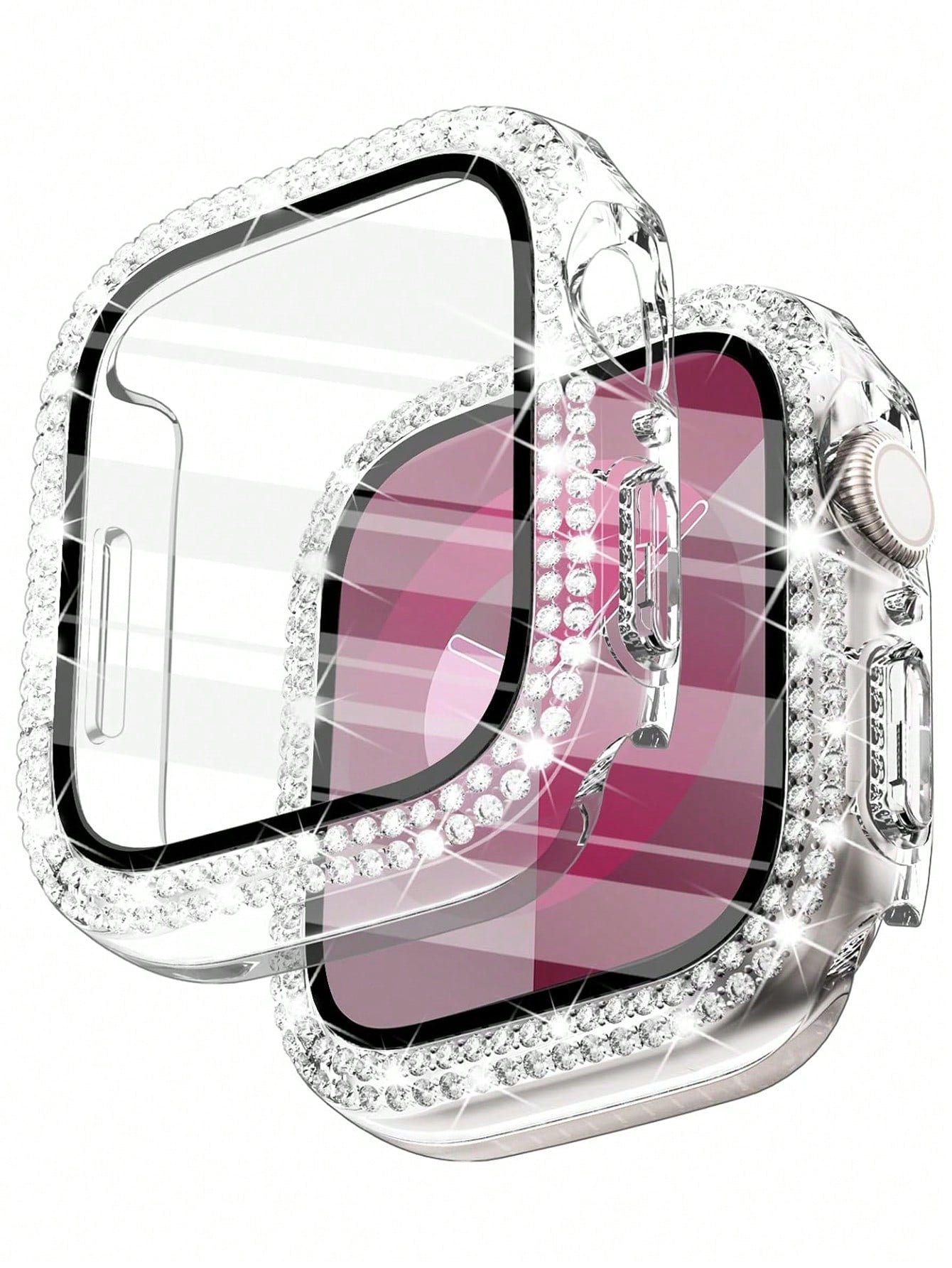 1pc Unisex Transparent Shiny Crystal Rhinestone Decorative Fashionable Anti-Drop Ultra-Thin Tempered Glass Screen Protector, Compatible With Apple Watch Case 38/40/41/42/44/45/46/49mm, Suitable For Ap