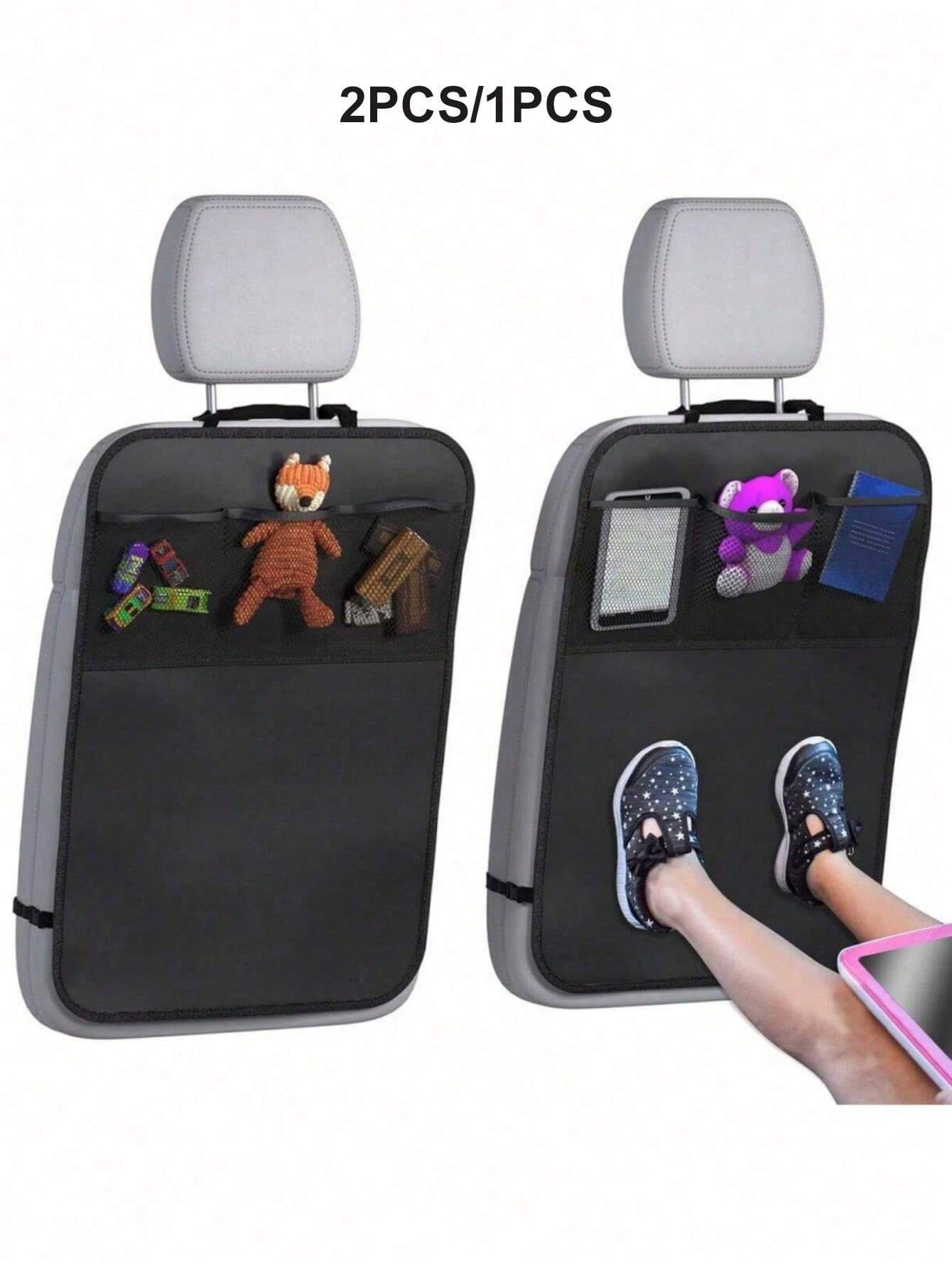 2/1pc Car Seat Back Protector + 3 Pocket Storage Bag, Extra Large Waterproof Anti-Kick Pad, Rear Seat Protector, Car Seat Back Protector, Prevent Dust, Mud And Scratches- Universal Car Interior Prote