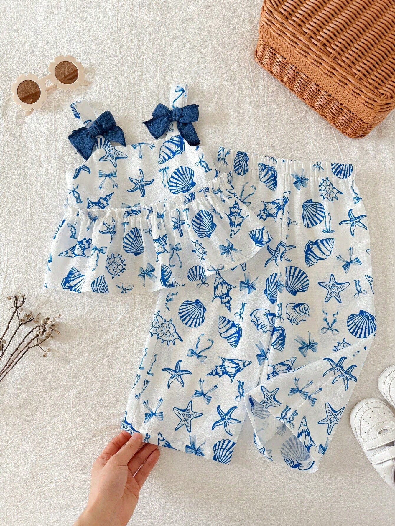 2pcs/Set Baby Girl Summer Cute Vacation Casual Graphic Print Camisole And Elastic Waist Pants Set