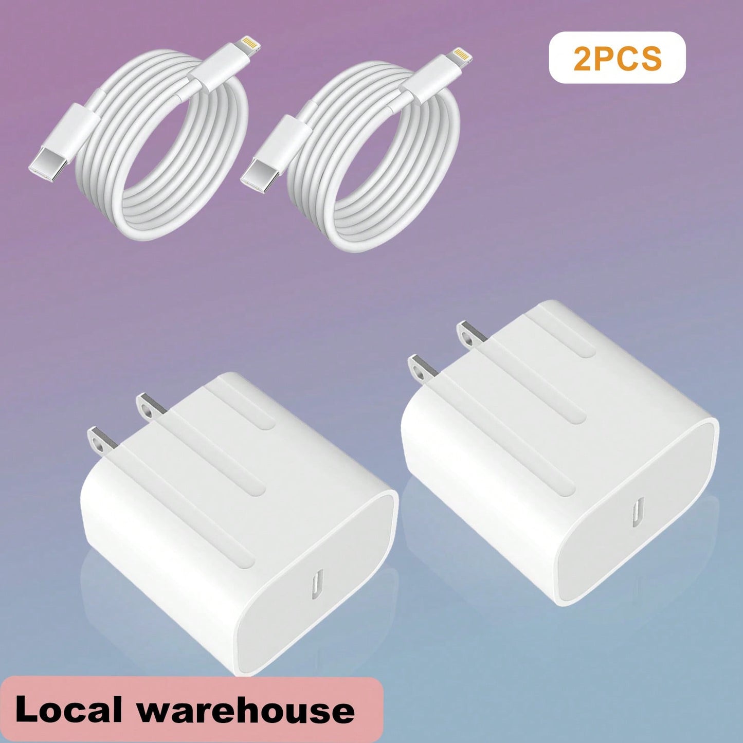 2PCS USB-C Wall Charger With Type-C To Lightning Cable- Fast Charging For I Phone 14/13/12 Series, Local Warehouse