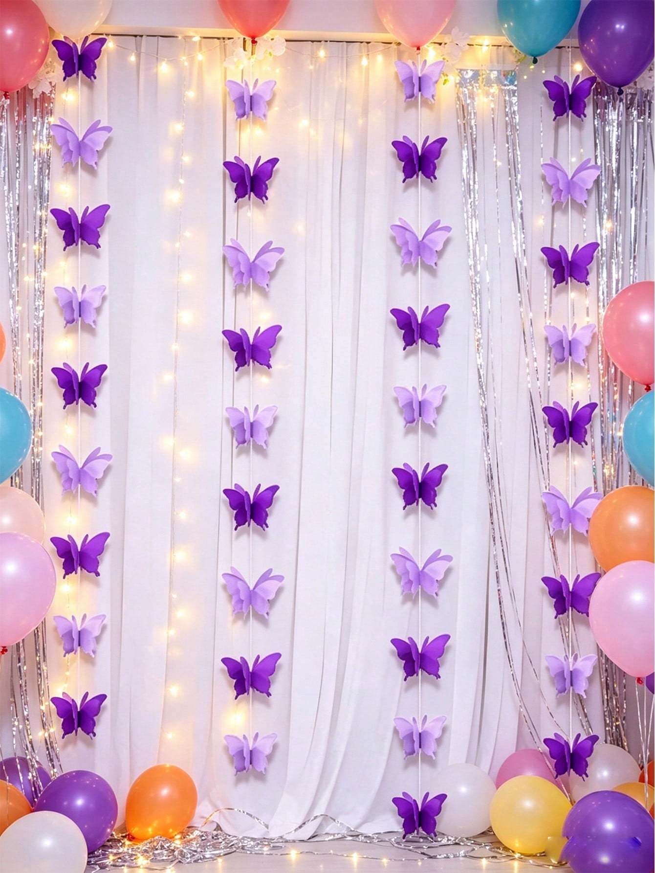 3 Meters 3D Purple Butterfly Garland Decoration, Paper Butterfly Hanging Flags Suitable For Birthday, Baby Shower, Wedding, Bridal Shower, Princess Party Supplies, Home Decor, Room Decor, Birthday Dec