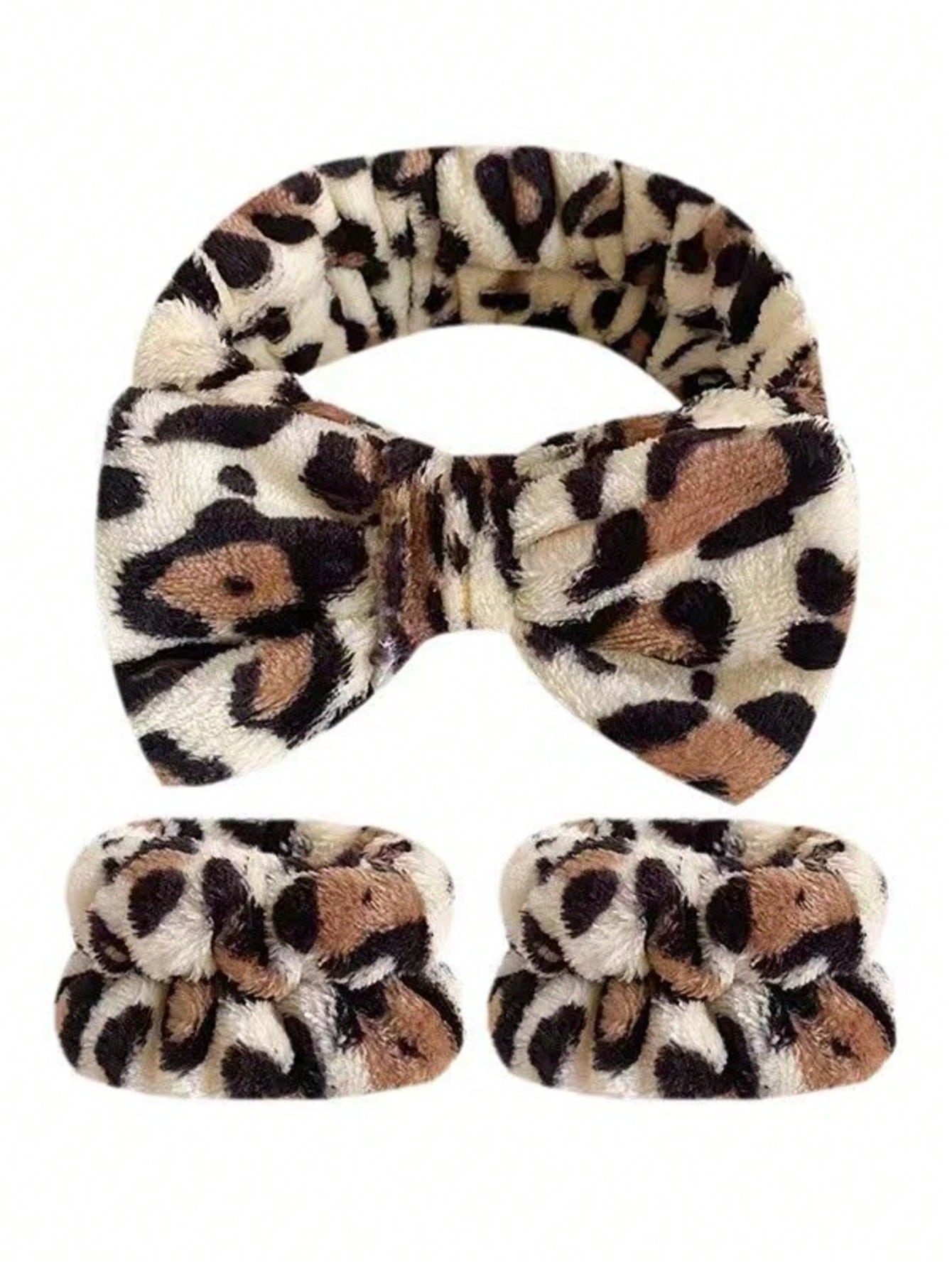 3pcs Hair Band Set| Vintage Leopard Print Face Wash Headband + 2pcs Wristbands| Soft Coral Fleece Material, Home Hair Accessory Set| Suitable For Face Washing, Makeup, SPA, Yoga And Daily Home Care