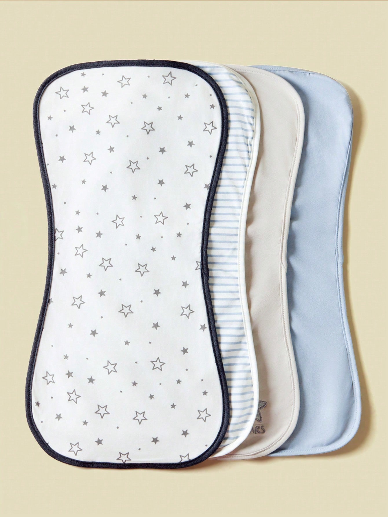 4pcs/Set Grey-Blue Series Baby Burp Cloths & Multi-Purpose Wipes, Boy Design With Star & Stripe Pattern