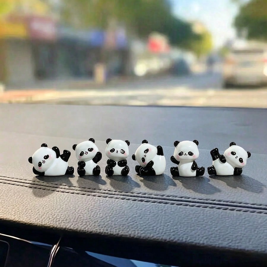 6pcs Cute Mini Panda Figurines, Creative Micro Landscape Decor, Car Interior Ornament, DIY Decoration Accessories