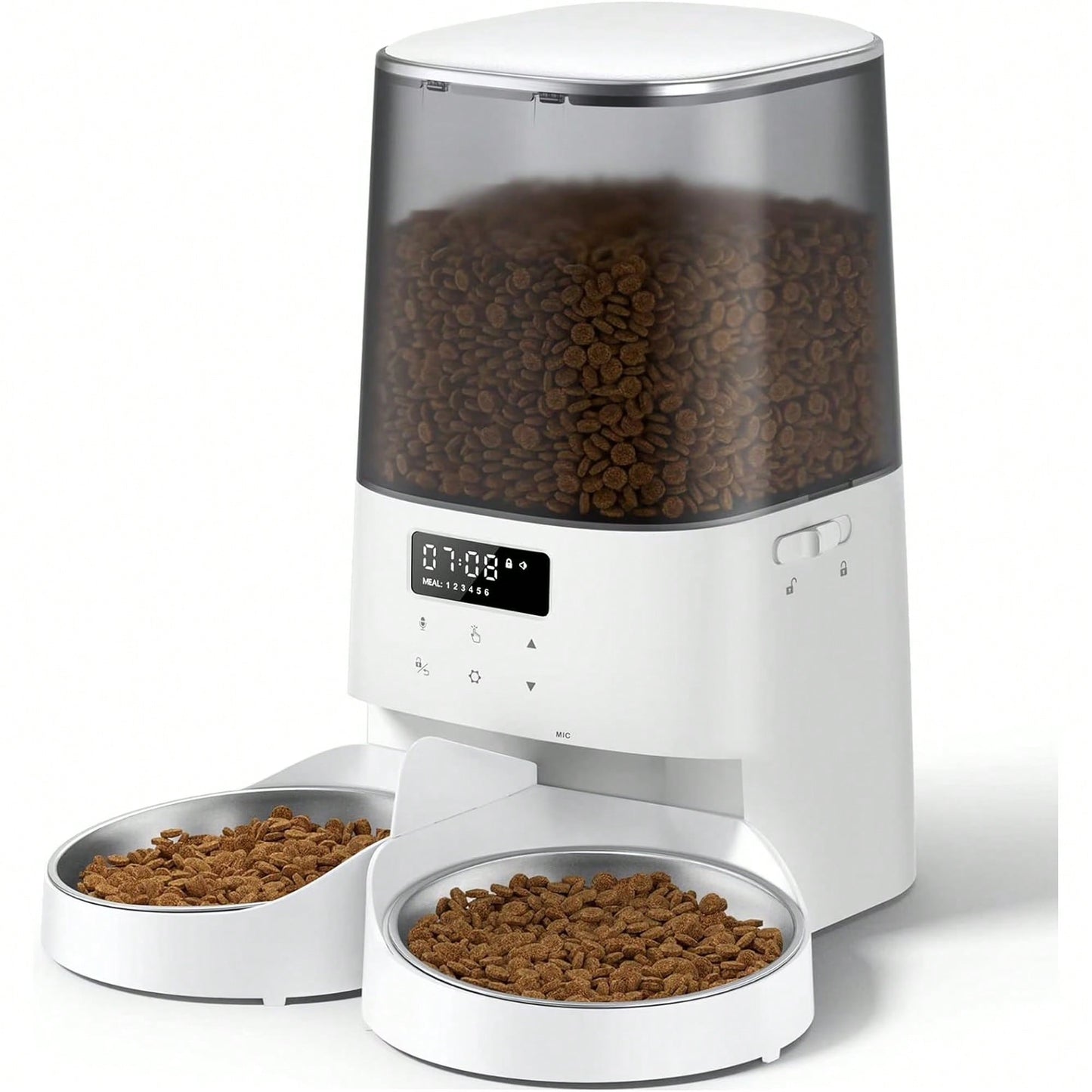 Automatic Cat Feeder, 5L/21Cups Timed Pet Food Dispenser With Double Bowls, 48 Portions, 6 Daily Meals, Memory Function, 10s Meal Call For Cats & Small Dogs