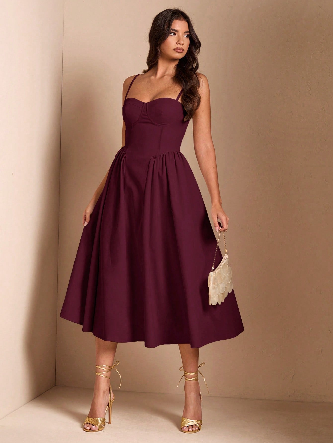 BAE Elegant Women's Spaghetti Strap Long Puff Dress, Suitable For Daily Dates, Outings, Nightclubs, Parties, Autumn Season,Summer Dresses For Women,Dresses For Women Summer