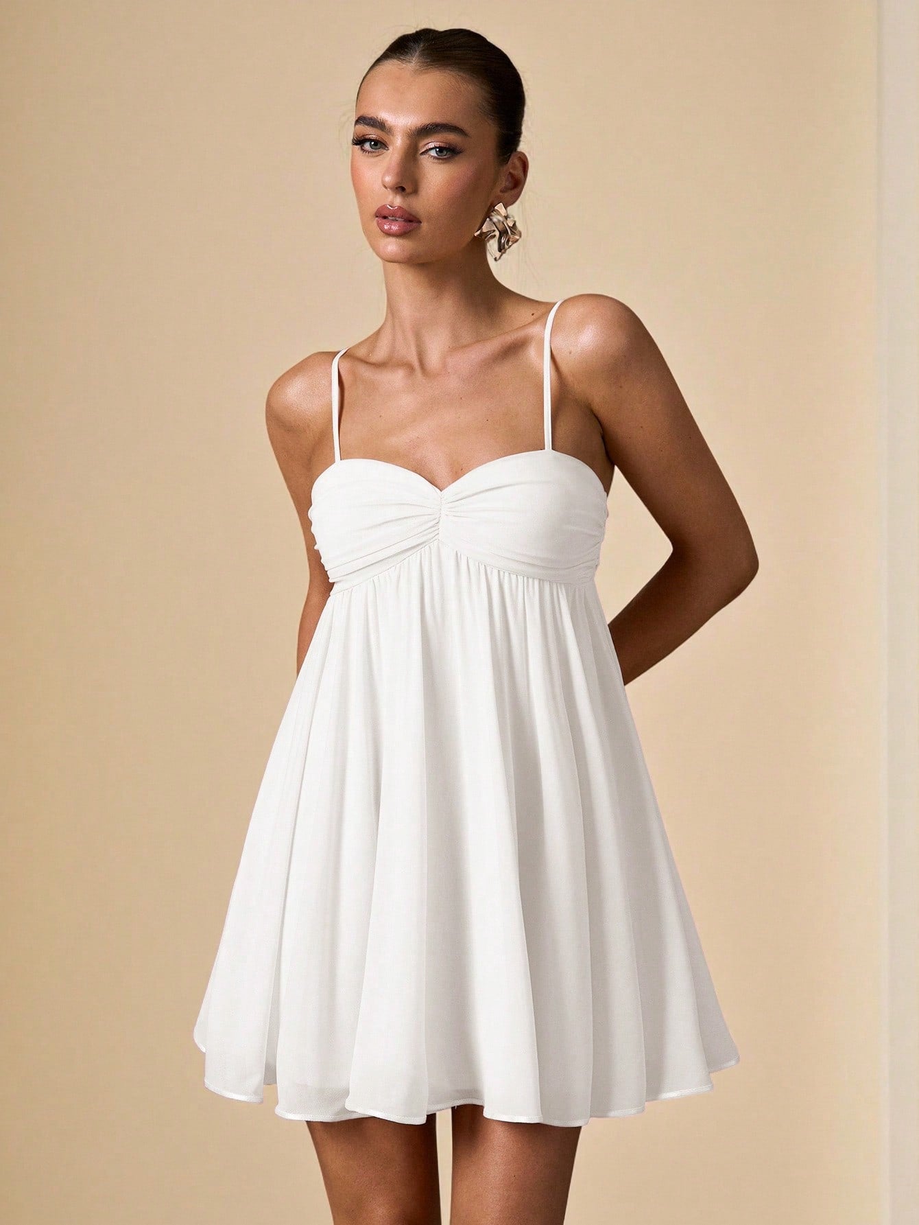 BAE Women's Elegant White Summer Mini Dress,Sleeveless Spaghetti Strap Solid Sweet Cute Sundress,Suitable For Holiday,Vacation, Dates & Parties