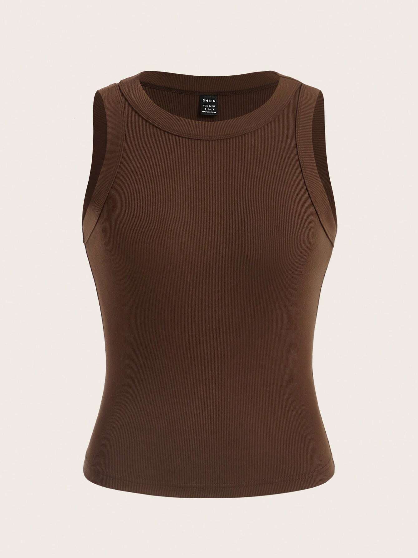 BASICS Solid Ribbed Knit Tank Top/Summer Tops For Women