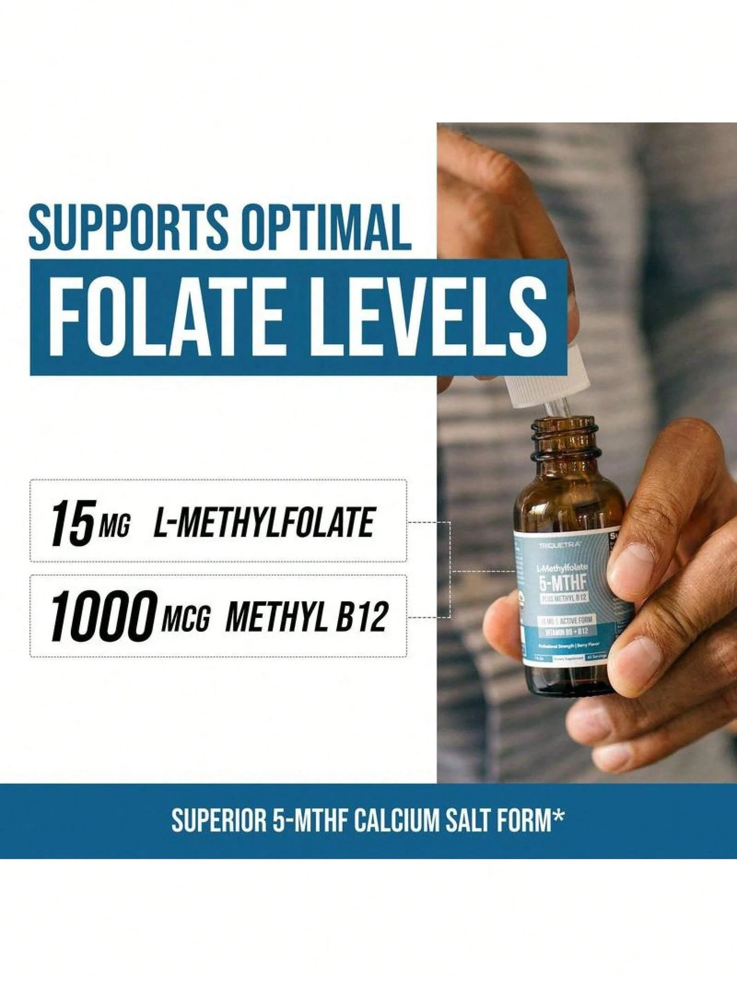 Bestseller!Minimal-L Methyl Folate 15mg + B12 Pro Strength, Liquid 5-MTHF Form, Supports Mood, Methylation, & Cognition Supplement Energy Levels Vitamin Methylcobalamin.Supplement Vitamin,Free Shippin