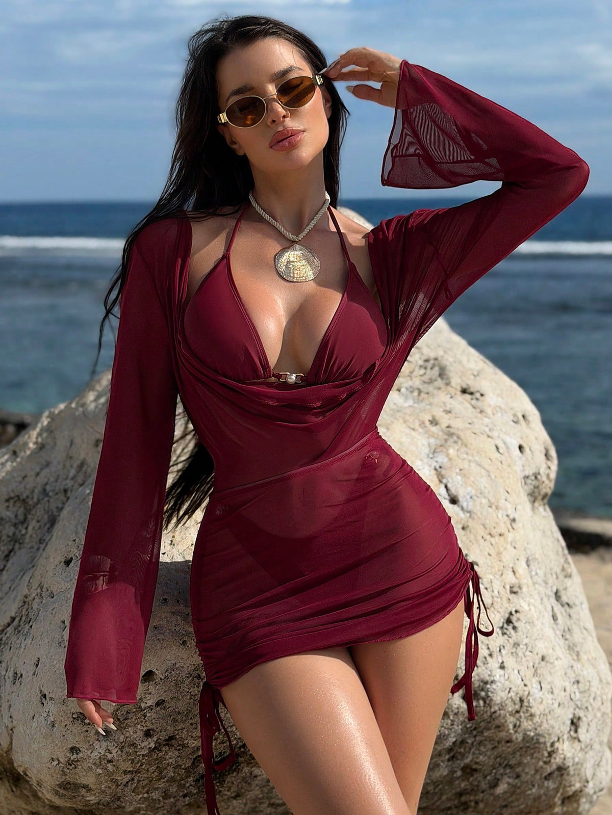 Bonvoyette Solid Color Bikini Swimwear