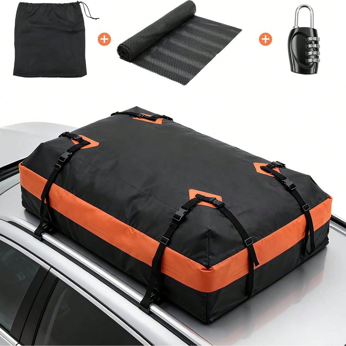 Car Rooftop Cargo Bag, 20 Cubic Feet Waterproof PVC Roof Bag With Topper, Anti-Slip Mat, Lock, Straps And Door Hooks, Fits Cars With Or Without Roof Racks