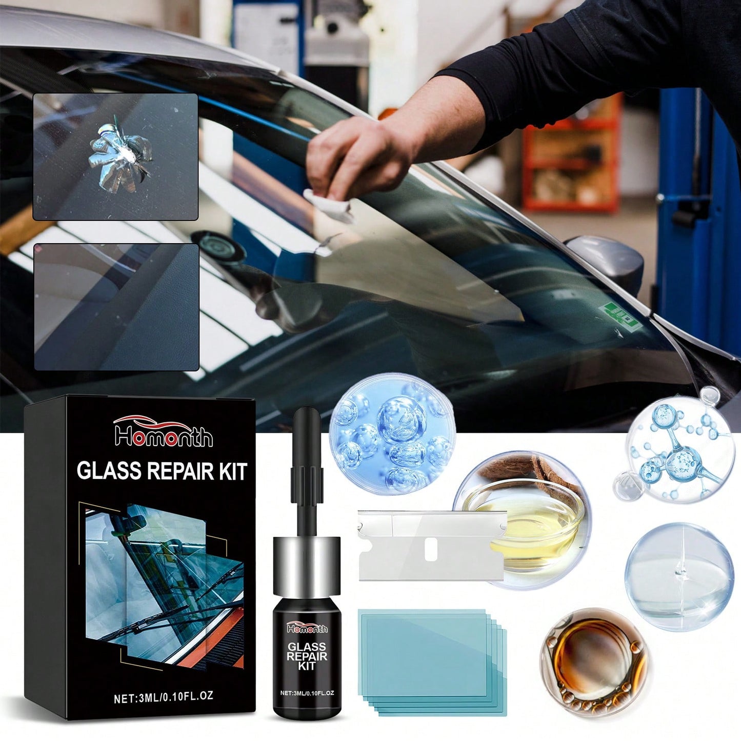 Car Windshield Cracked Repair Drops Diy Auto Window Glass Windscreen Chips Scratch Crack Nano Restoration Protective Agent Kit Prevent Damage Expanded Improve Visibility Glass Cleaner Care Tools