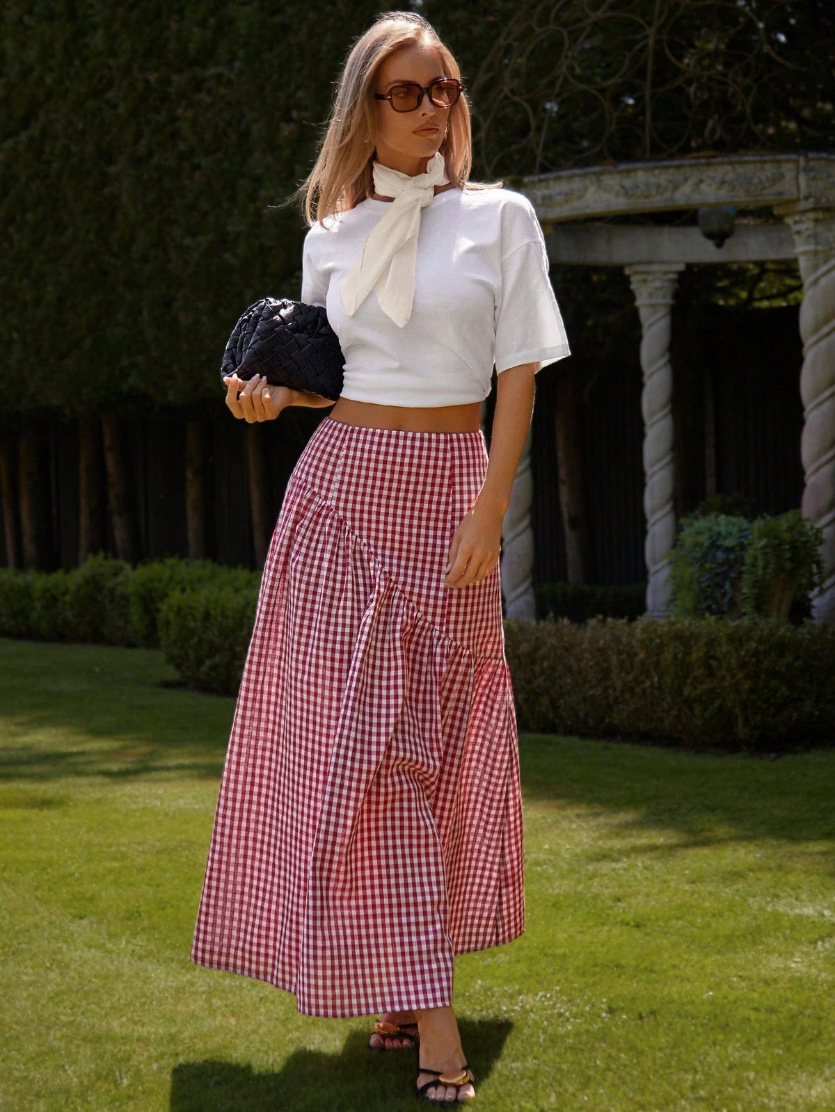 COSMINA Women's Fashion Romantic Sweet Plaid Gingham Print Skirt
