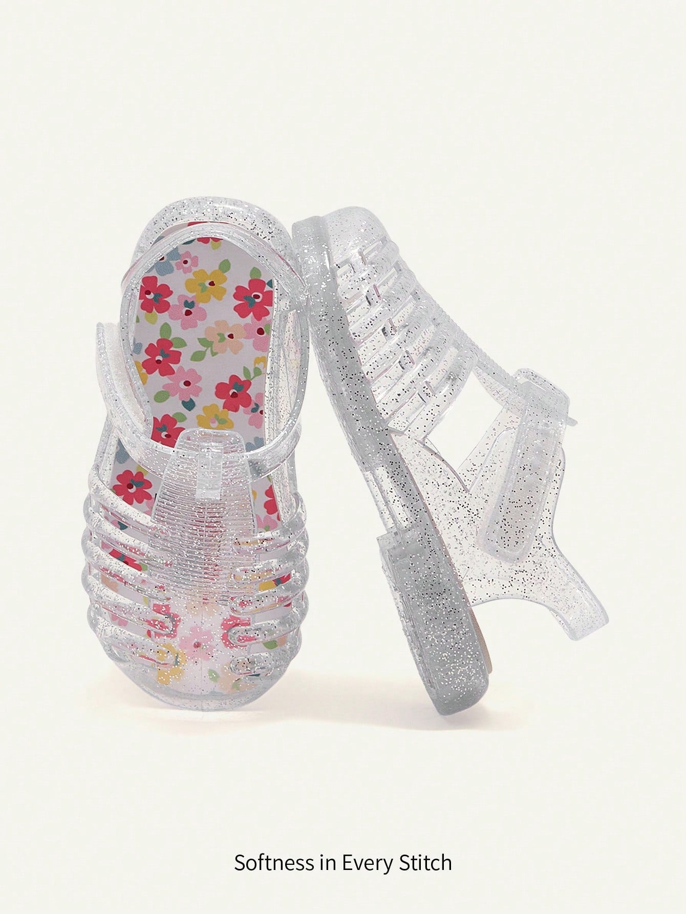 Cozy Pixies A Pair Of Summer Fashion Versatile Cute Fun Flower Princess Transparent Color Soft Comfortable Beach Crystal Plaid Pastoral Soft Bottom Flat Baby Sandals