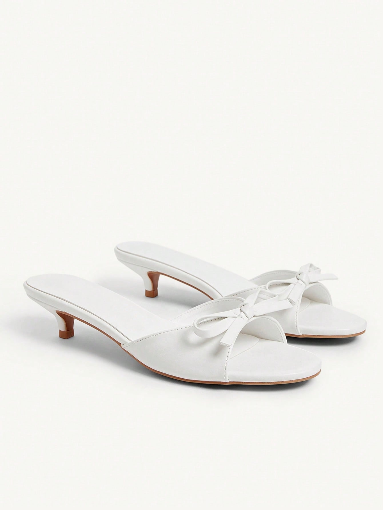 CUCCOO CHICEST Women's 3.5cm Heel Height Round Toe Cute Fashion Slip-On Mules Sandals, White PU For Christmas Elegant Shoes Wedding Shoes Summer Shoes Bride Shoes Kitten Heels