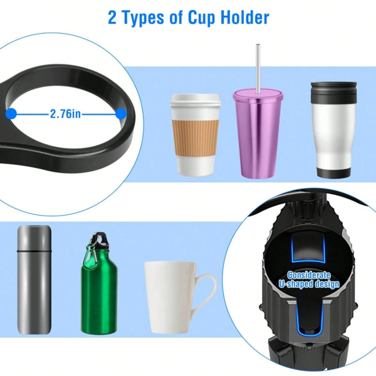 Cup Holder Expander For Car, Multifunction Car Drink Expander Adapter, Mount Extender With 360° Rotating Adjustable Base Extra Cup Holders For Most Cups