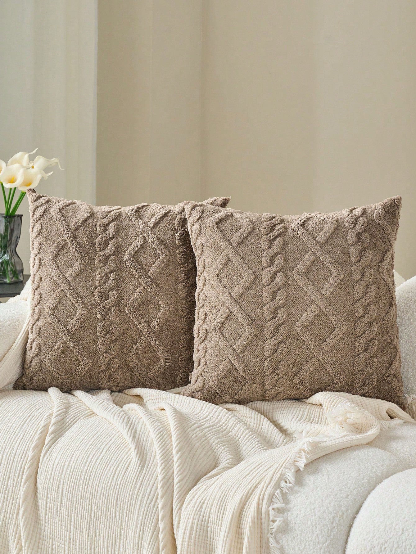 Decorative Faux Wool Pillow Covers, Soft Short Plush Square Pattern Cushion Covers, Modern Decor For Sofa, Home Bedroom, Dorm Use,Fall Decor,Autumn Decor,Room Decor