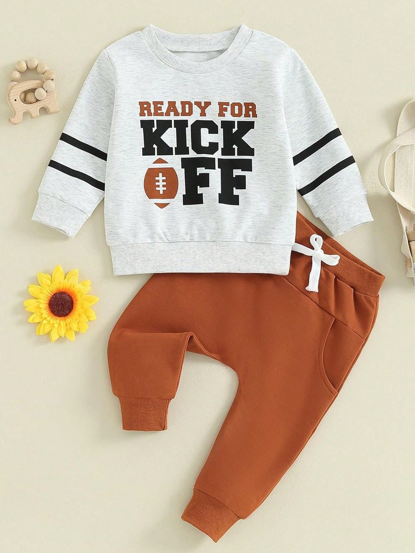 Easisim Toddler Baby Boy Rugby Outfit Long Sleeve Football Print Sweatshirt Top Pants Set Sweatsuit 2Pcs Infant Fall Winter Clothes
