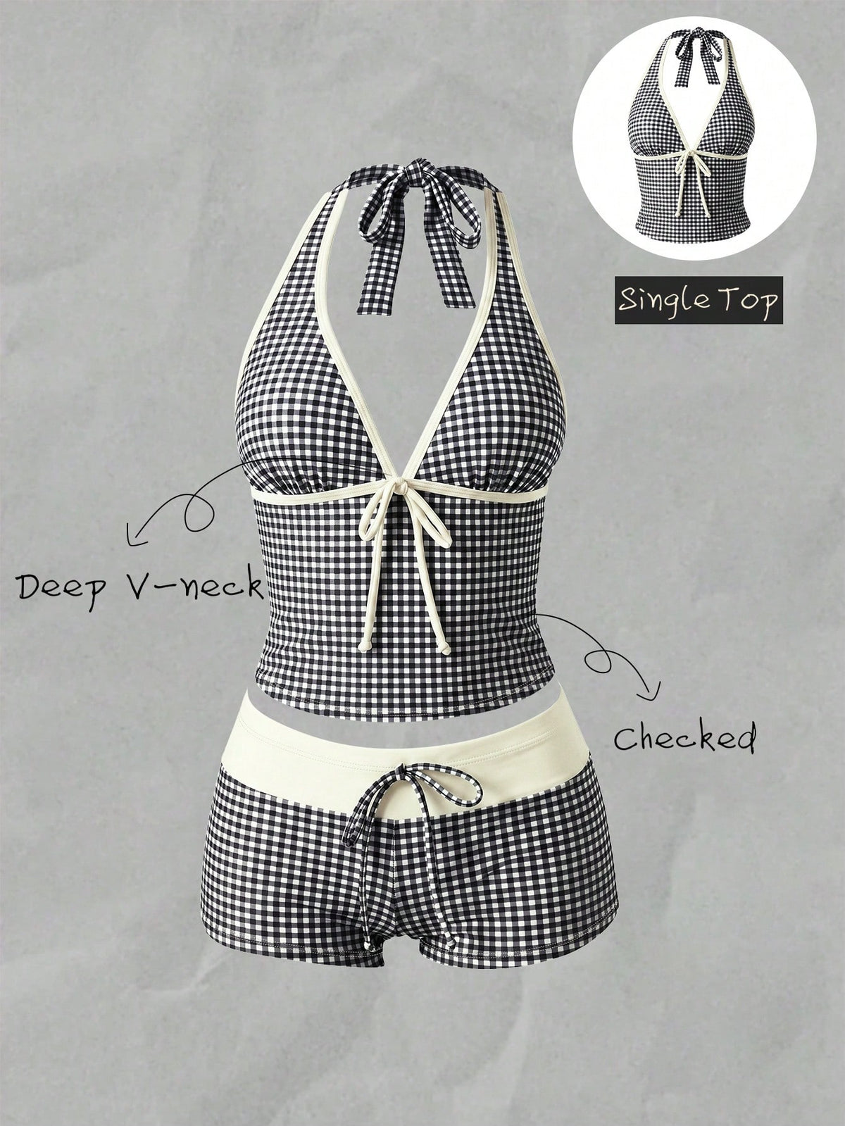 Elavelle Women's Spring/Summer Random Print Spaghetti Strap Bow Tank Bikini Top