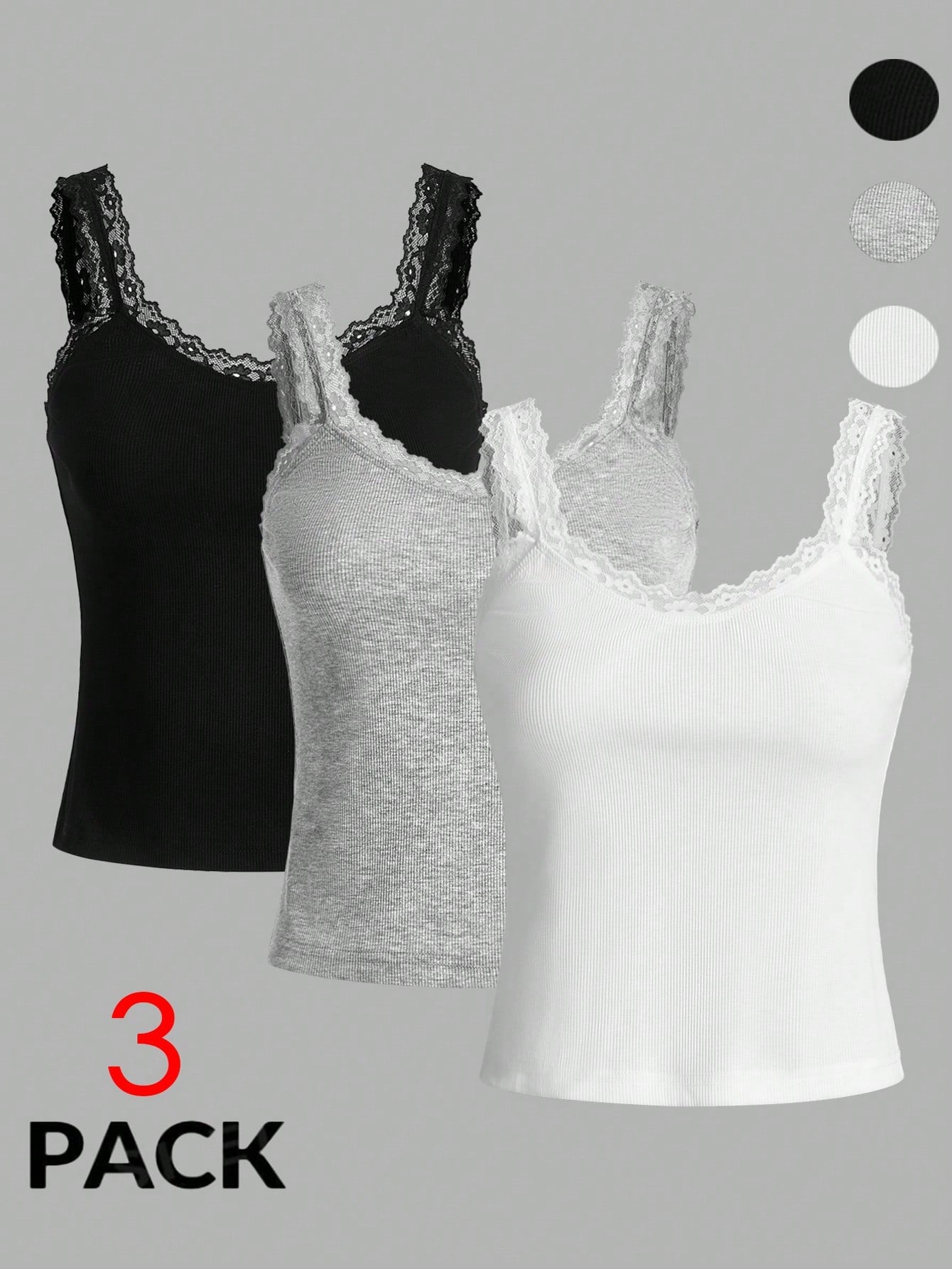 Essnce Plus Size Women's 3-Pieces Camisole Tops Elegant Business Casual Lace Splicing Suspenders Black White Grey Summer Commuting Lounge Office