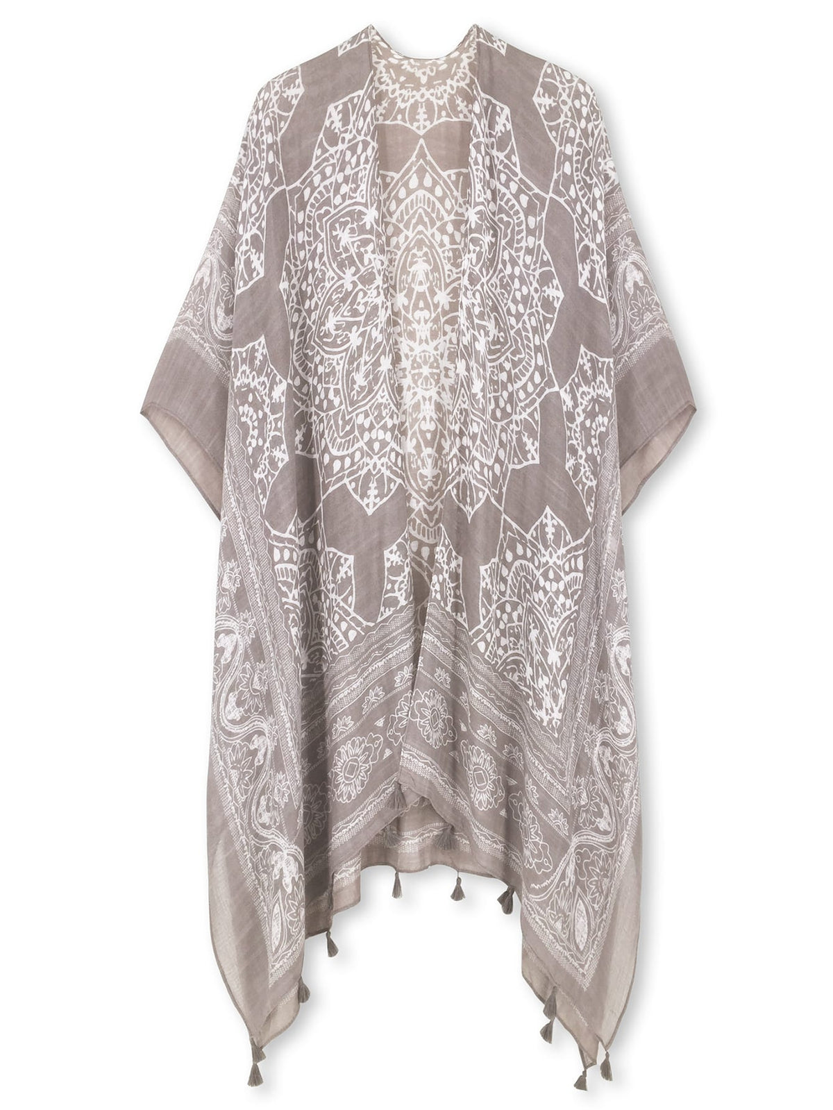Floral Print Tassel Hem Kimono Summer Vacation Beach