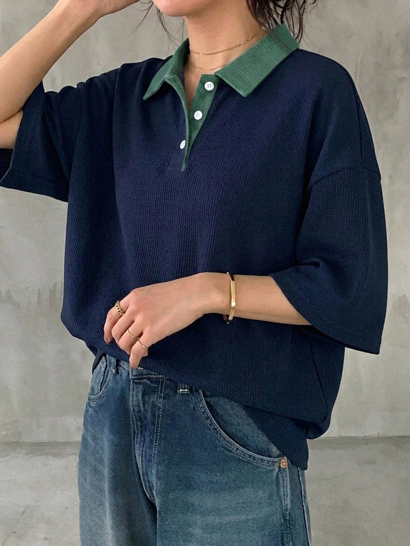 FRIFUL Women's Black & White Striped Loose Polo Neck Short Sleeve T-Shirt, Casual Summer Wear
