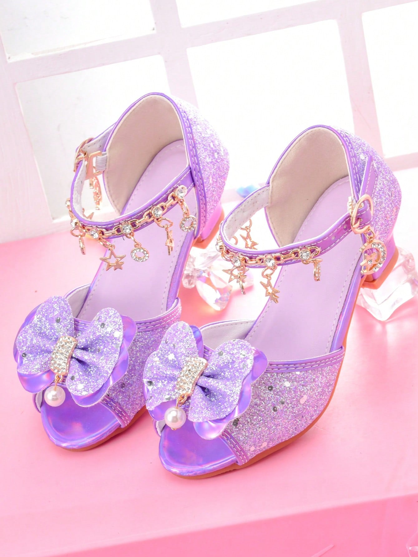 Girls' Fashion High Heel Sandals, Rainbow Glitter Kids Pageant Shoes For Little Girls, Suitable For Stage Performance, Party And Formal Occasions
