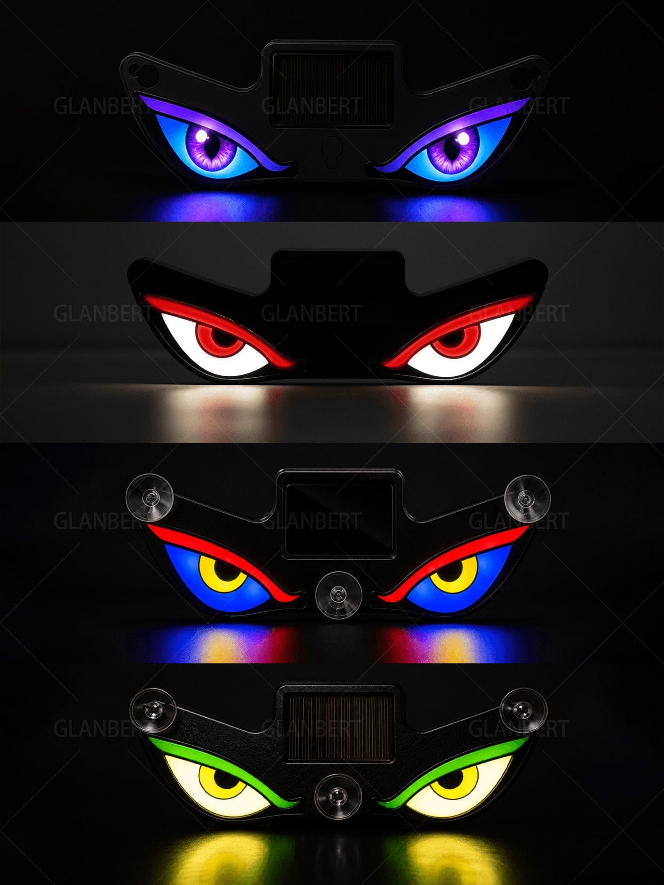 GLANBERT Solar Powered LED Devil's Eye Triangle Window Decor Light, Suitable For Car, Motorcycle And Truck Decorative Lighting