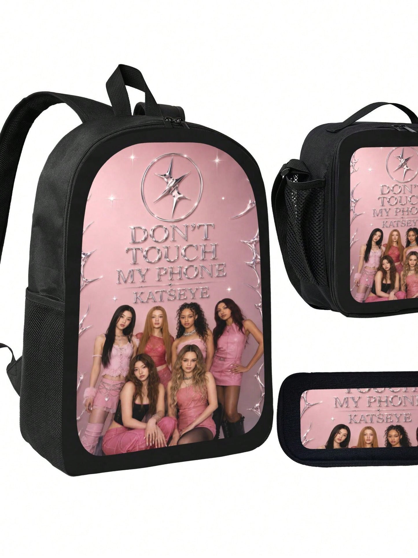 Katseye Backpack 3 Piece Set For School Girls Boys Don't Touch My Phone Printed Bookbag With Box And Pencil Case Travel Laptop Shoulder Bag Casual Daypack Pack