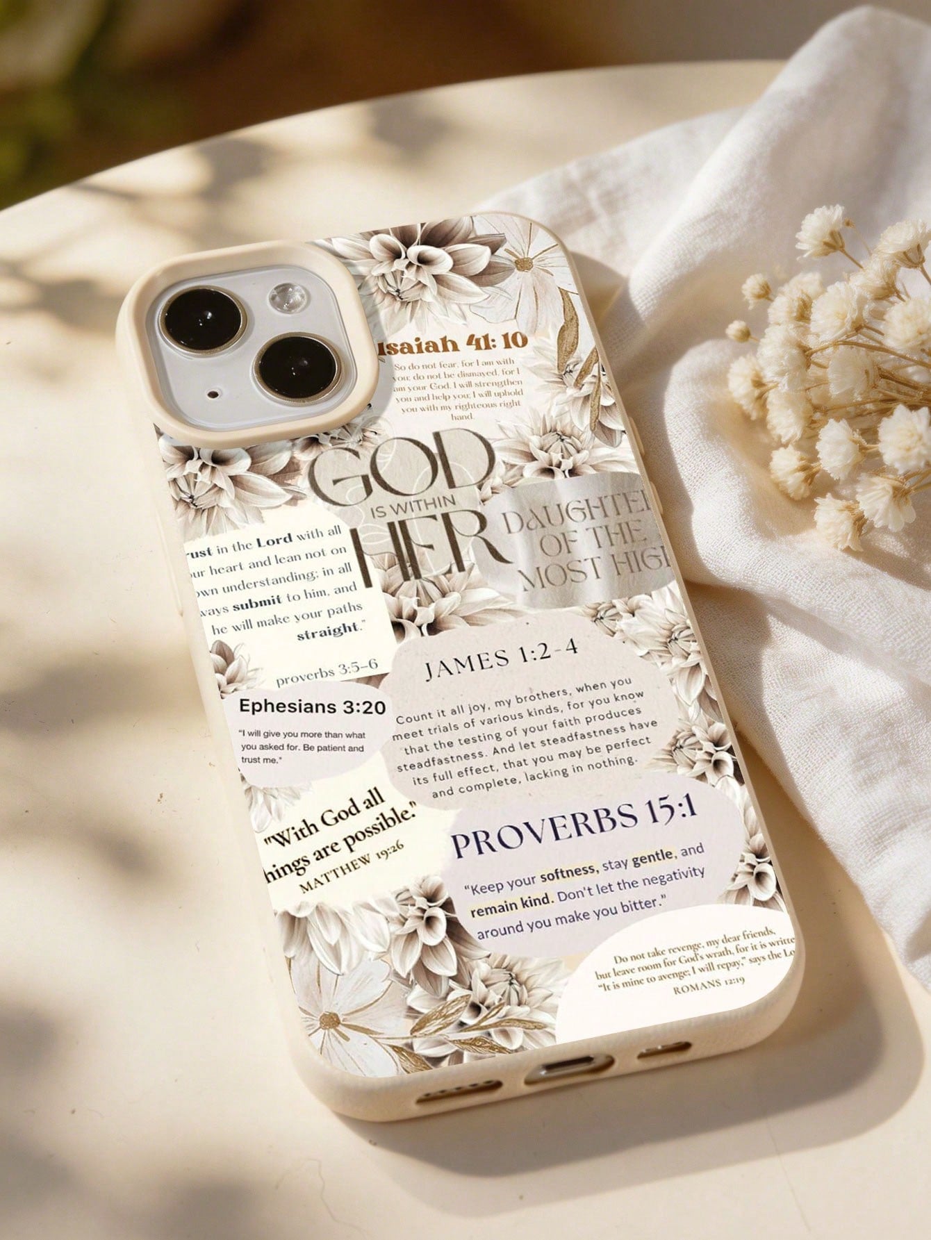 Leather Fashion Phone Cases Slogan Elements 1pc Bible Floral Graphic & Slogan Soft Phone Case Full Coverage Leather Texture Compatible With IPhone 11/12/13/14/15/16/17 Pro Max Spring