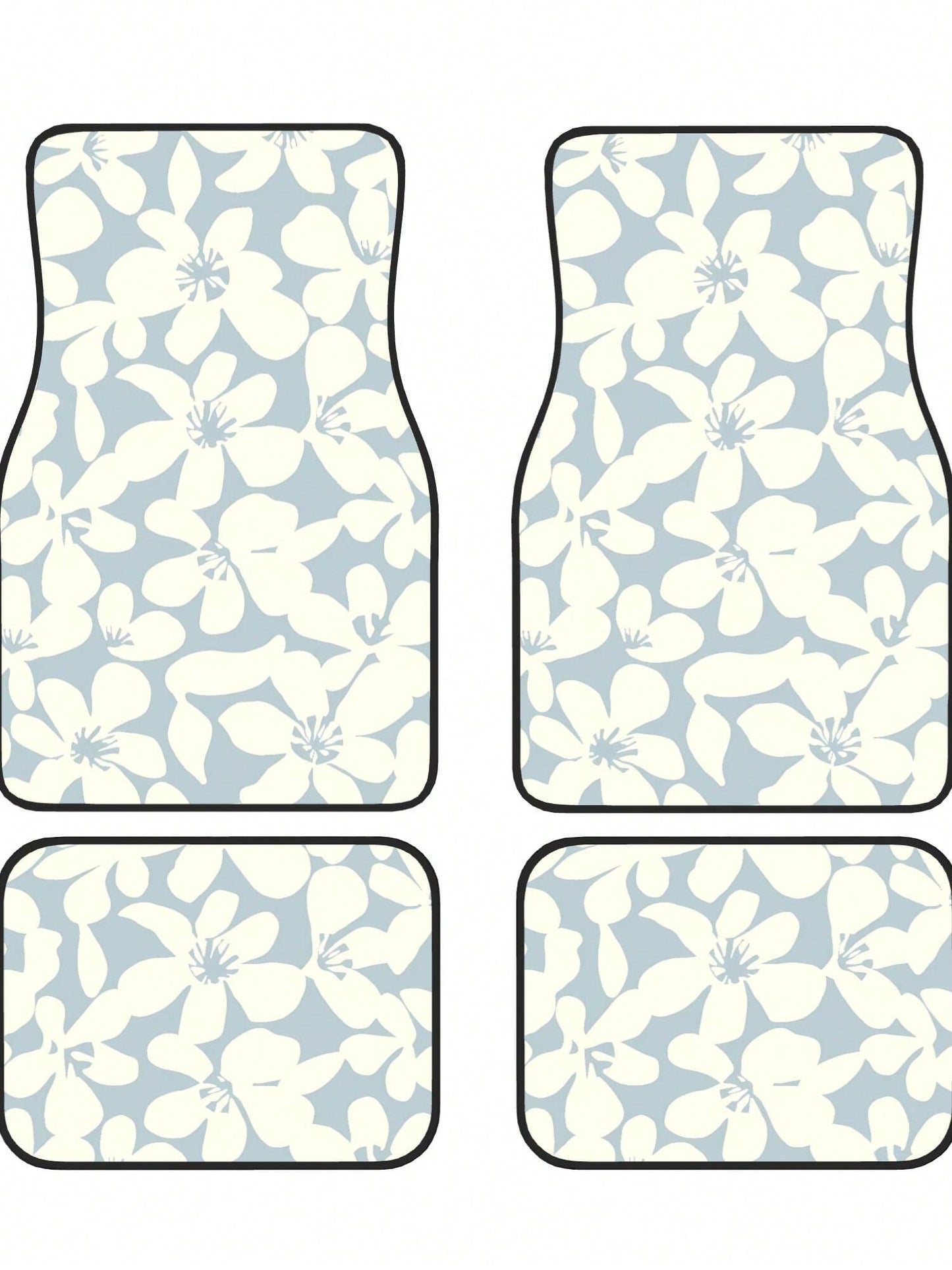 Light Blue Beige Boho Floral 4-Piece Custom Printed All-Weather Floor Mats- Universal Fit For Suv, Truck, Van| Easy Clean