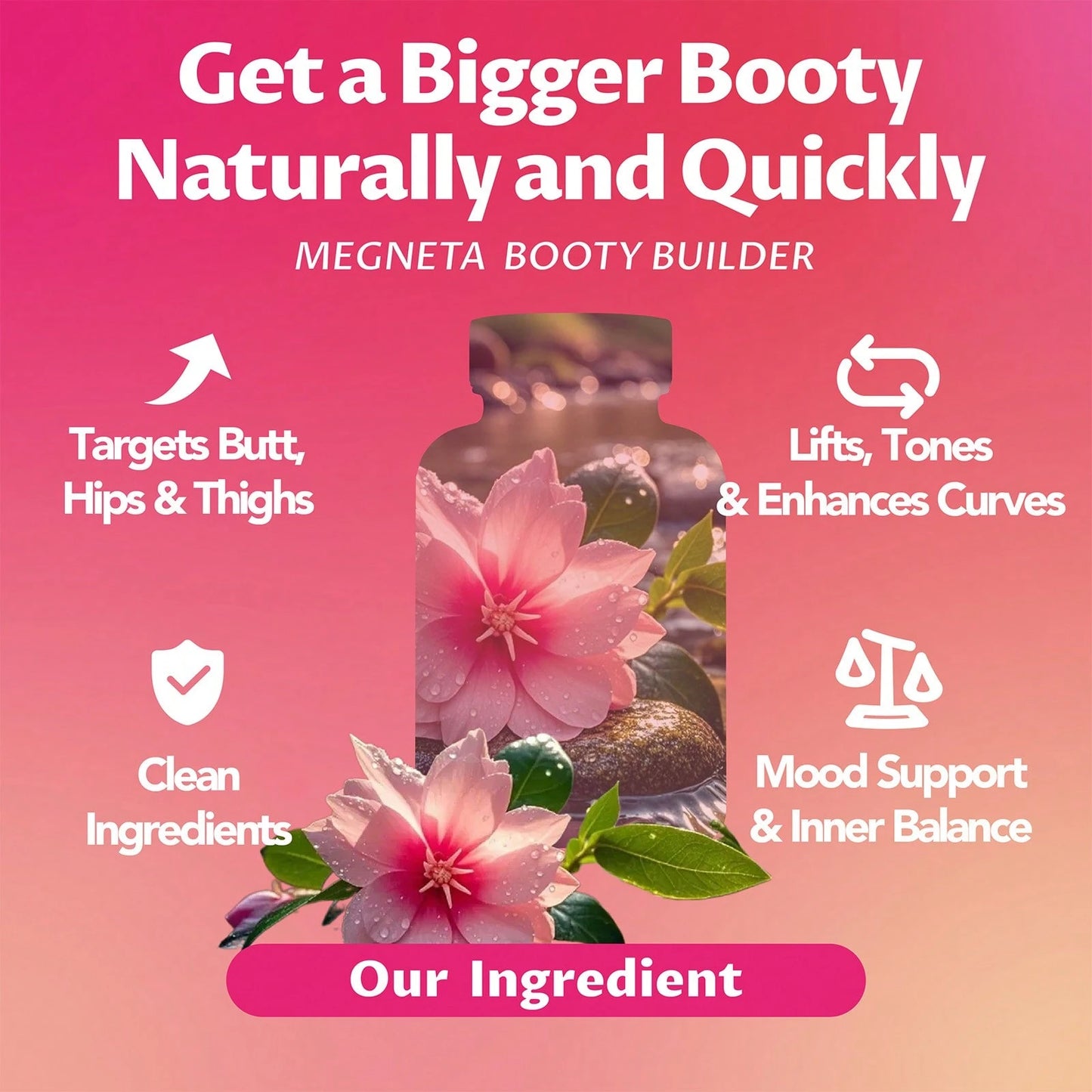 MEGNETA BBL,Women Energy Capsules For Butt And HIPS, Maca & Ashwagandha, Tongkat Ali For Natural Curves, Bum Support, Rounder, Plumper, Elasticity Butt, 60 Capsules