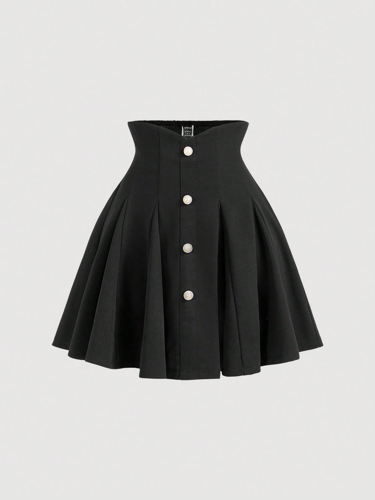 MOD Women's High Waist A-Line Skirt With Faux Pearl Buttons, Elegant Preppy Black Vintage Palace Style For Summer, School, Back-To-School, Parties Work