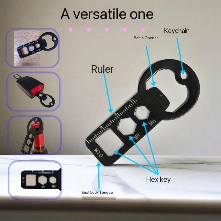 Multifunctional Car Lock Tongue Portable Bottle Opener Keychain Wrench Outdoor Convenient EDC Tool