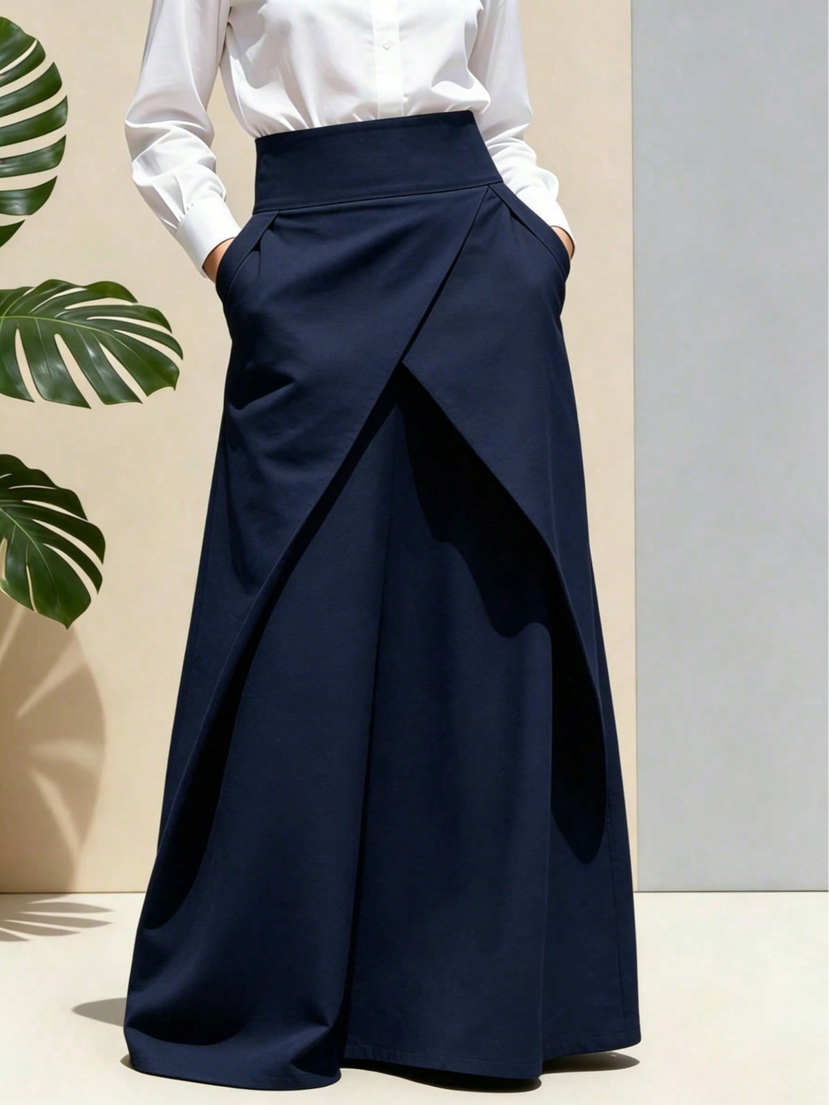 New Arrival| Best-Selling Women's High Waist Asymmetrical Wrap Maxi Skirt, Flowy A-Line Long Skirt, Suitable For Office, Casual, Party, Black
